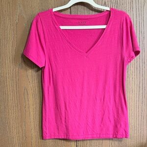 J. Crew Bright Pink Short Sleeve V-Neck Tee